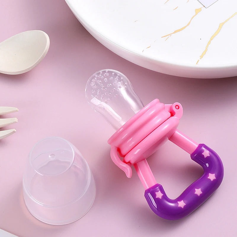 TYRY.HU 4Pcs Baby Toddler Fruit Vegetable with Handles Perfect Food Supplement Food Feeder with 3 Different Size Pacifier Tips