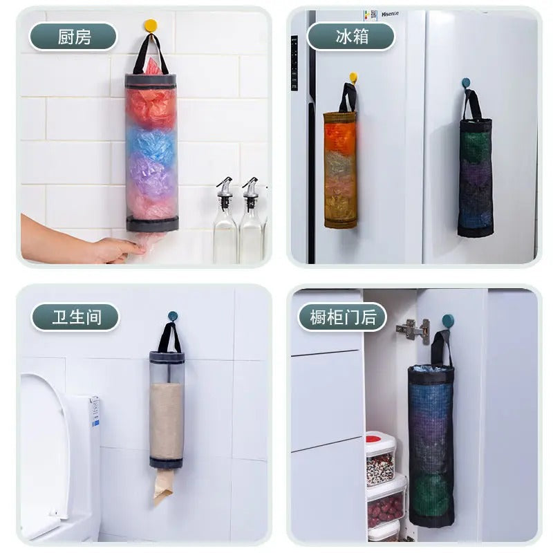 1pc Trash Hanging Storage Plastic Bags Organization Kitchen Dispenser Garbage Wall Mounred Grocery Holder Home Grocery Bag
