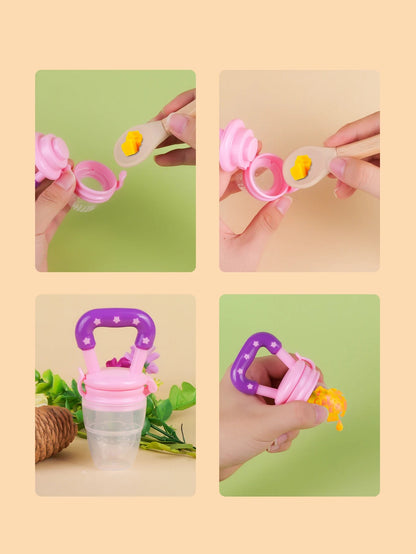 TYRY.HU 4Pcs Baby Toddler Fruit Vegetable with Handles Perfect Food Supplement Food Feeder with 3 Different Size Pacifier Tips