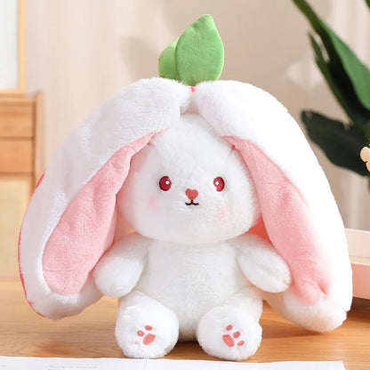 35cm Creative Funny Doll Carrot Rabbit Plush Toy Stuffed Soft Bunny Hiding in Strawberry Bag Toys for Kids Girls Birthday Gift