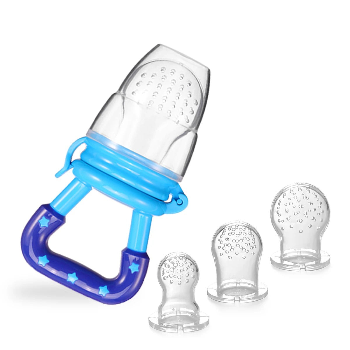 TYRY.HU 4Pcs Baby Toddler Fruit Vegetable with Handles Perfect Food Supplement Food Feeder with 3 Different Size Pacifier Tips