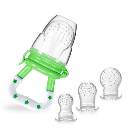 TYRY.HU 4Pcs Baby Toddler Fruit Vegetable with Handles Perfect Food Supplement Food Feeder with 3 Different Size Pacifier Tips