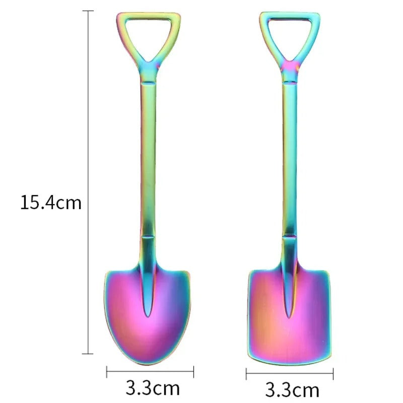 Kitchen Gadgets Spoons Shovel Shape Spoons- 2piece Stainless Steel Spoon Long Handle Coffee Ice Cream Afternoon Teaspoon for Home Kitchen Restaurant Party - 2Pcs - Multicolor