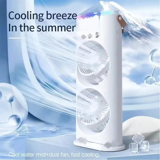 Double Ended Spray Cooler, 2025 New 3 Gears USB Rechargeable Quiet fan with LED Light , Mini Cooler for Business & Home Use, Energy Saving, Heatstroke Prevention