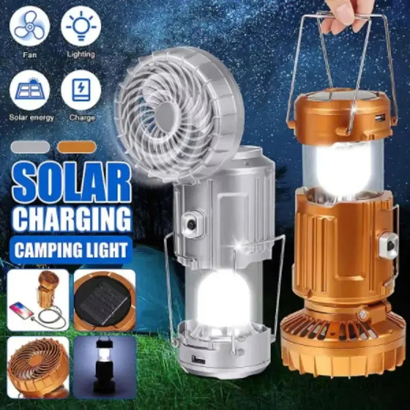 3IN1 Solar Portable Camping Lanterns Electric Fan 1500mAh LED Solar Power Hanging Tent Rechargeable Outdoor Emergency Lamp with Fan