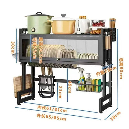 Sink Cabinet Door Rack Countertop Sink Shelf with Door Dust-Proof Cutlery Cutting Board Drain Rack Bowl Plate Organizer Kitchen