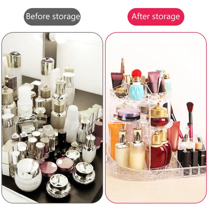 360 Degree Rotating Makeup Organizer, Adjustable Large Jewelry Perfume Cosmetics Display Stand Box for Bathroom Vanity