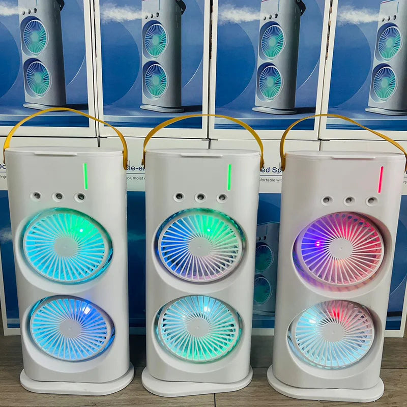 Double Ended Spray Cooler, 2025 New 3 Gears USB Rechargeable Quiet fan with LED Light , Mini Cooler for Business & Home Use, Energy Saving, Heatstroke Prevention