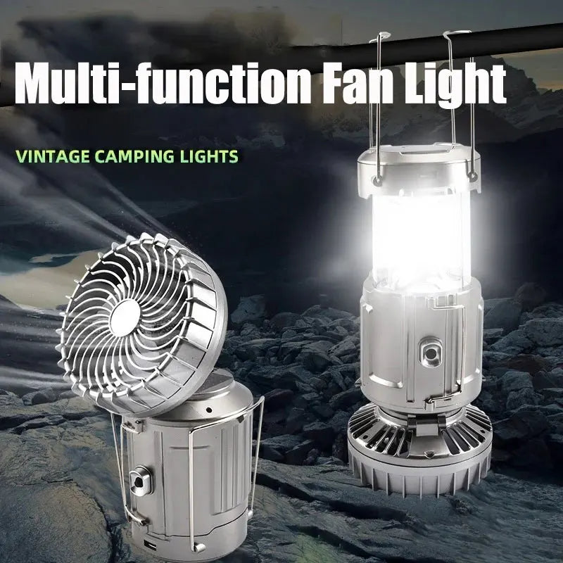 3IN1 Solar Portable Camping Lanterns Electric Fan 1500mAh LED Solar Power Hanging Tent Rechargeable Outdoor Emergency Lamp with Fan
