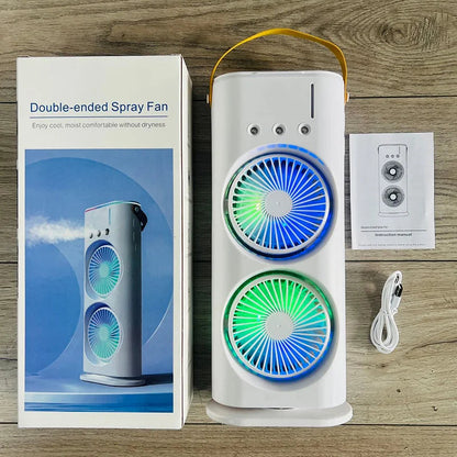 Double Ended Spray Cooler, 2025 New 3 Gears USB Rechargeable Quiet fan with LED Light , Mini Cooler for Business & Home Use, Energy Saving, Heatstroke Prevention