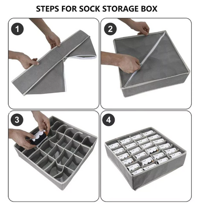 24 Grid Underwear Socks Storage Organizer With Foldable Closet Drawer Divider