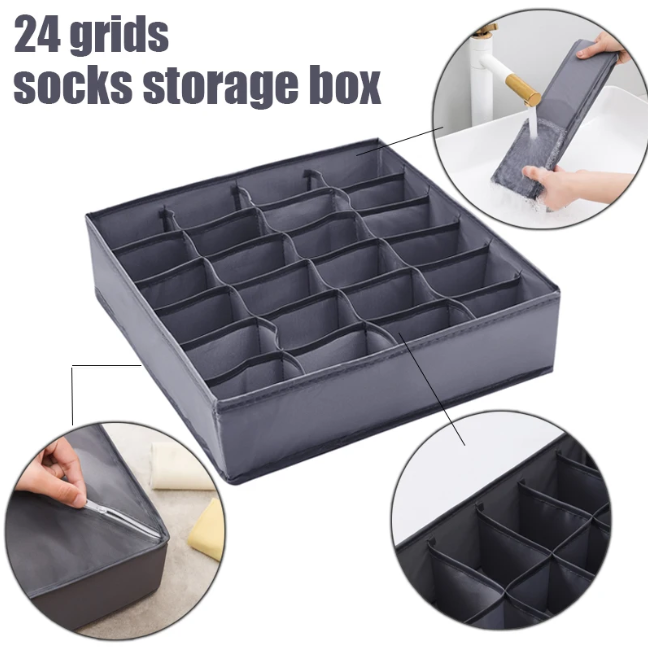 24 Grid Underwear Socks Storage Organizer With Foldable Closet Drawer Divider