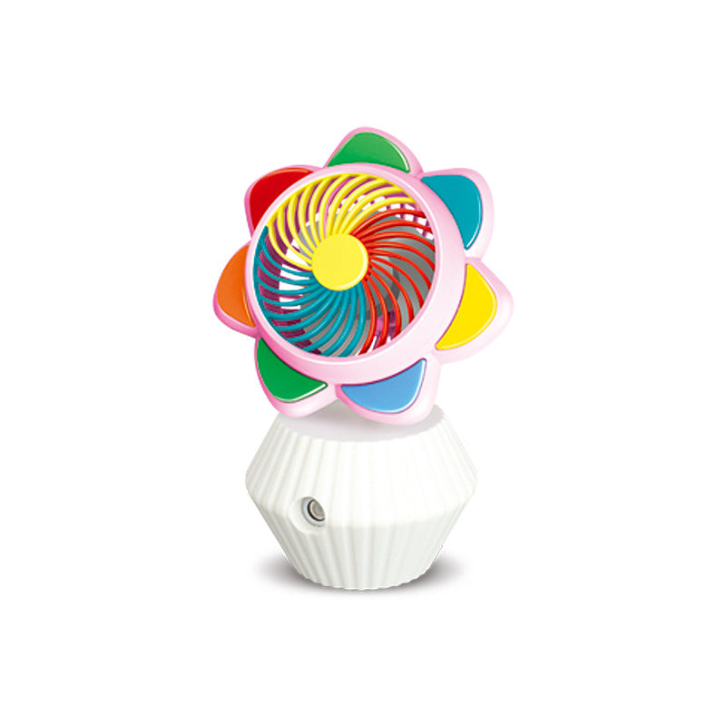 Colorful spray with LED light sunflower fan USB charging three-speed speed adjustment summer student desktop Fan Humidifier
