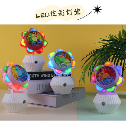 Colorful spray with LED light sunflower fan USB charging three-speed speed adjustment summer student desktop Fan Humidifier