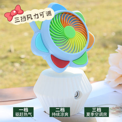 Colorful spray with LED light sunflower fan USB charging three-speed speed adjustment summer student desktop Fan Humidifier